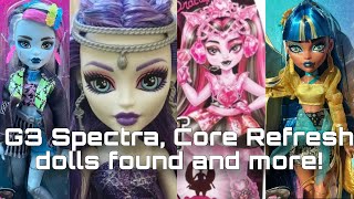 MONSTER HIGH NEWS G3 Spectra unboxed photos Core Refresh dolls found  ss4 Draculaura box art [upl. by Earla]