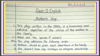 Mothers day class 11 question answer  mothers day class 11 important questions and answers [upl. by Yelwar229]