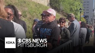 Supporters wait in line to attend Barack Obama rally in Pittsburgh [upl. by Olen]