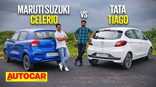 2022 Maruti Celerio vs Tata Tiago  Which is the better hatchback  Comparison  Autocar India [upl. by Ytsenoh344]