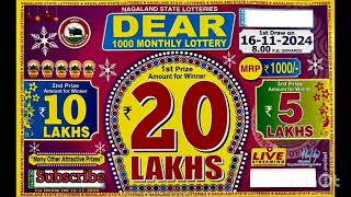 Diwali Bumper 2024 lottery 💥📣 Nagaland state Dear 1000 Monthly lottery  Draw Result on 16082024 [upl. by Ahsilahs]