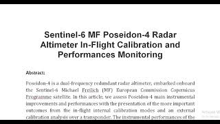 Sentinel 6 MF Poseidon 4 Radar Altimeter In Flight Calibration and Performances Monitoring [upl. by Greenwood]