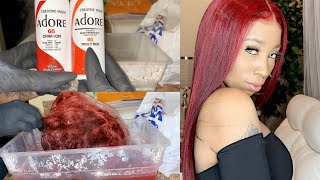 DIY  How To Watercolor Hair Red  Black To Red  Doubleleaf Wig [upl. by Trebbor721]