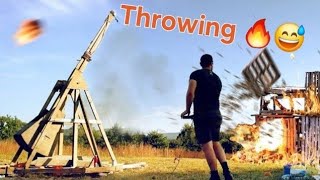 Trebuchet Action Compilation  destruction from 20 foot DIY trebuchet Catapult throws fire 250 feet [upl. by Marge362]