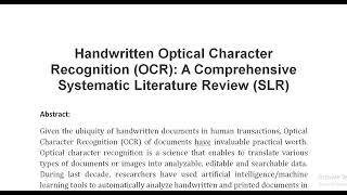 Handwritten Optical Character Recognition OCR A Comprehensive Systematic Literature Review SLR [upl. by Karilla85]