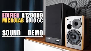 Microlab Solo 6C vs Edifier R1280DB  Sound Demo w Bass Test [upl. by Yobybab694]