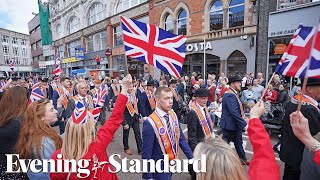 Thousands crowd Belfast city centre to mark Northern Ireland centenary [upl. by Tzong]