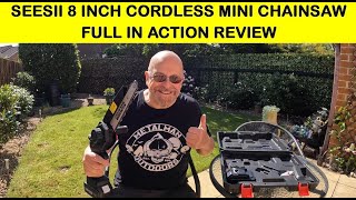 SEESII 8 INCH CORDLESS MINI CHAINSAW  FULL ACTION REVIEW [upl. by Sirahc]