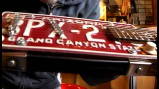 LICENCE PLATE RESONATOR CIGAR BOX GUITAR BY JUNKSVILLE GUITARS [upl. by Fraze]