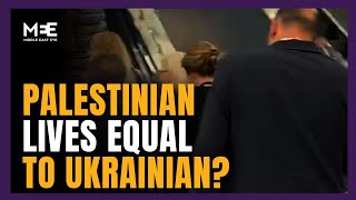 Journalist asks delegates if Palestinian lives are equal to Ukrainian lives [upl. by Inilam]