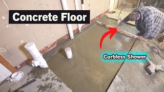 Concrete Floor for Curbless Shower  Basement Bath [upl. by Buckden]