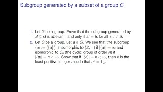 Algebra  Abelian subgroup generated by S of G Subgroup generated by a [upl. by Ruamaj898]