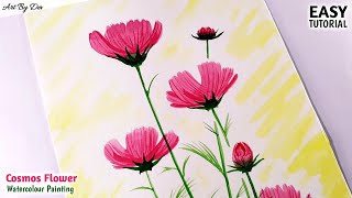 Easy Flower Painting  Of Cosmos  Flower Painting Tutorial  Watercolor Painting For Beginners [upl. by Neo479]