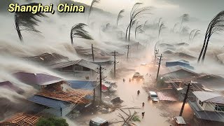 Bebinca The strongest typhoon in 75 years hit Shanghai China with strong winds and heavy rain [upl. by Toille174]