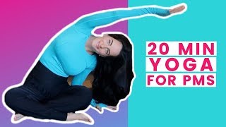 20 Min Beginner Yoga For PMS Ease Cramps amp Bloating [upl. by Ahsercel]