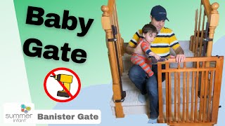 Summer Retractable Baby Gate Install on Dual Banisters  No Drilling or Holes [upl. by Aneehsak]