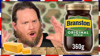 Americans Try BRITISH Ploughmans Sandwich With Branston Pickle [upl. by Atnim]