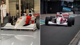 Sebastian Vettel driving Senna’s Mclaren MP48 at Silverstone  Track Footage [upl. by Seow482]