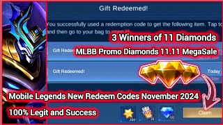 Mobile Legends Redeem Codes November 11 2024  MLBB diamond Codes  3 Lucky Winners of 11 Diamonds [upl. by Alon]