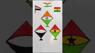 Indian Flag 🇮🇳 Ghana Flag 🇬🇭 Yemen Flag 🇾🇪 Kite Drawing shorts art drawing trending [upl. by Arannahs595]