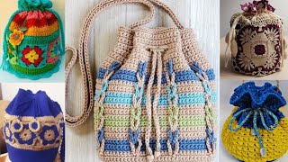 VERY BEAUTIFUL  LATEST CROCHET DRAWSTRING BAG SIMPLE AND EASY FOR BEGINNERS [upl. by Gudrun16]