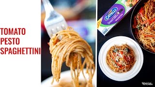 How To Make Tomato Pesto Spaghettini  EASY RECIPE  DINNER READY IN UNDER 10 MINUTES [upl. by Burr931]