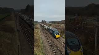 Fast Pendolino overtaking the cars on parallel M6 at Badger Bridge [upl. by Earahs]