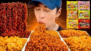 ASMR MUKBANG SPICY FIRE NOODLES CHALLENGE Black Bean 2X Nuclear Carbonara Curry Cheese Corn [upl. by Philemol]