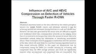 Influence of AVC and HEVC Compression on Detection of Vehicles Through Faster R CNN [upl. by Anaitit]