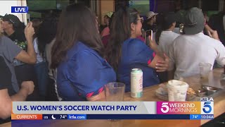 US Womens Soccer fans celebrate Olympic gold at Los Angeles bar [upl. by Narol]