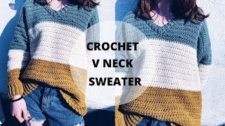 Quick and Easy Crochet V Neck Sweater S5XL [upl. by Eirok]