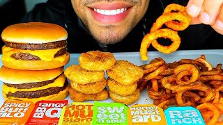 MCDONALDS DOUBLE CHEESE BURGER CHICKEN NUGGETS CURLY FRIES ASMR EATING SOUNDS CRUNCHY MUKBANG [upl. by Matthiew]