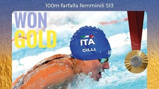 Italys Carlotta Gilli wins gold in the 100m Butterfly S13 with a time of 10327 paraolympicitaly [upl. by Nolana]