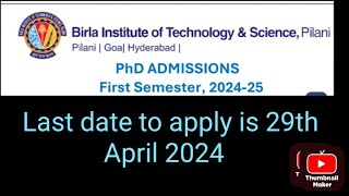 PhD admission in BITS Pilani  PhD admission in India  PhD admission 2024 [upl. by Ion]