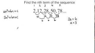 Level 2 Further Maths GCSE  Nth term of a quadratic sequence [upl. by Patnode204]