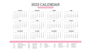 Printable Year 2023 Calendar Templates with Holidays  VL Calendar [upl. by Nazar637]