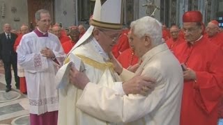 Former Pope Benedict XVI makes surprise appearance at cardinal ceremony [upl. by Tarra381]