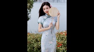 104370 Elegant Faux Silk Blue Retro Midi Cheongsam [upl. by Publia665]