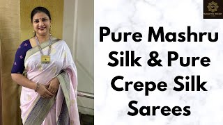 Pure Mashru Silk amp Pure Crepe Silk Sarees  SamathaReddyStudio [upl. by Siderf]