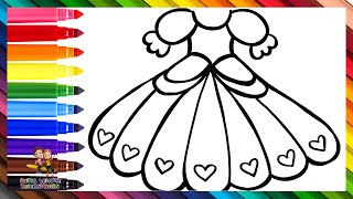 Zeichnen und Kolorieren eines Kleides mit Herzen 👗❤️🧡💛💚💙💜🌈 Zeichnungen für Kinder [upl. by Leahey]