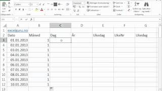 Excel på norsk Serier Dato Maned Dag Ar Ukedag Ukenr Navn pa ukedag [upl. by Aik]