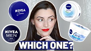 Nivea Creme VS Nivea Soft Light Moisturizer VS Nivea Care Nourishing Cream VS Nivea Men Cream Review [upl. by Kelda]