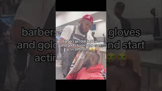 Barbers get black gloves and gold clippers and start acting different😂😂 trending viralvideo [upl. by Shaer]