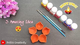 5 Easy Unique diya Decoration  Diy Diya Painting Idea  Diwali Decoration  By  Priti Saha [upl. by Sari]