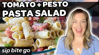 Tomato PESTO pasta salad COLD SIDE DISH for potlucks [upl. by Ytsirhk400]