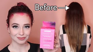 Dying brown hair pink without bleach Shrine Drop It Hair Dye in Hot Pink Review [upl. by Llerrehs]