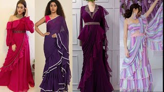 Ruffle and Frill saree designs new style frill saree collection party wear ruffle saree designs [upl. by Kurr]