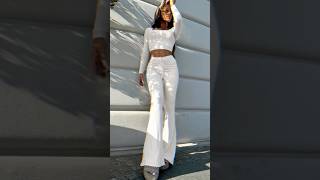 Square Neck Drawstring Ruched Flare Pants Set outfitinspriation beauty reel model outstyle [upl. by Assilac]