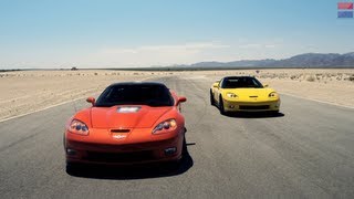 Showdown  2013 Chevrolet Corvette ZR1 vs 2013 Chevrolet Corvette Z06  CAR and DRIVER [upl. by Thorrlow983]