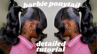 BARBIE PONYTAIL AND SIDE BANG TUTORIAL BEGINNER FRIENDLY [upl. by Zelma]